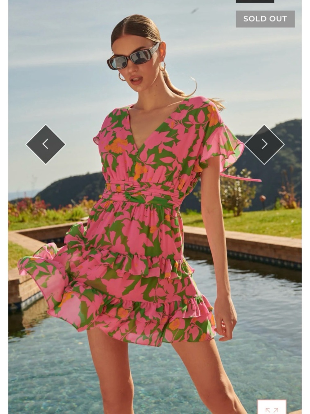 Sugarlips Pink & Green Floral Ruffle V-Neck Dress size XL